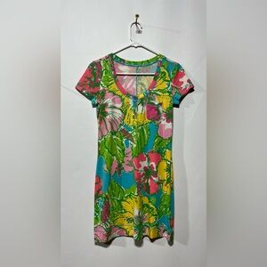 Lilly Pulitzer Britton Dress In A Vibrant Coral‎ Print Size X-Small